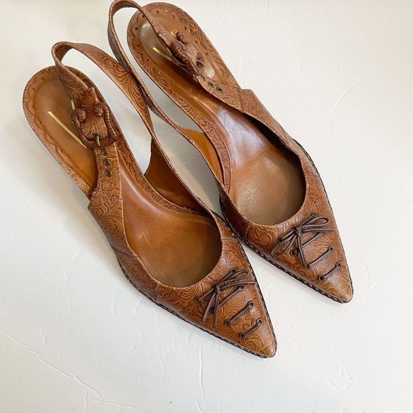 Vince Camuto Shoes - VINCE CAMUTO POINTY TOE BROWN LEATHER SLINGBACK PUMPS SZ 10